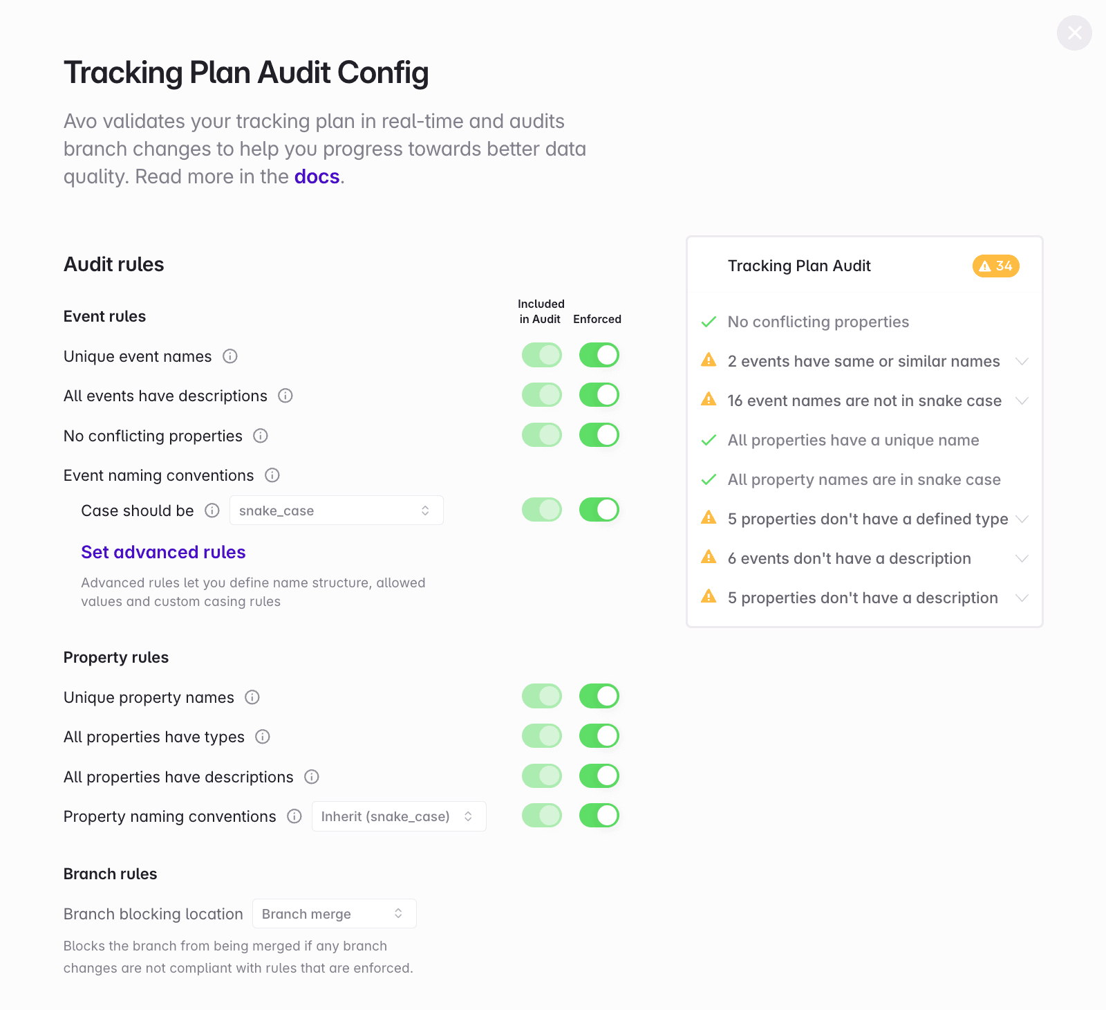 Tracking Plan Audit Configuration